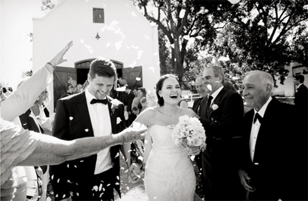 Throwing Confetti Zorgvliet Wine Estate Wedding Venue Stellenbosch