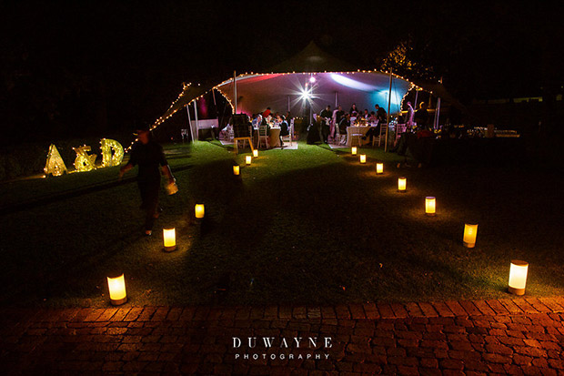 Beduoin Tent Garden Wedding Reception Nighttime Lighting at Webersburg Winelands Wedding Venue