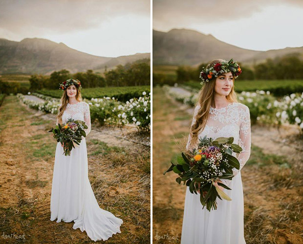 Stunning Photographs of Bride with roses and Mountain backdrop at Cape Town Wedding Venue, Jonkershuis